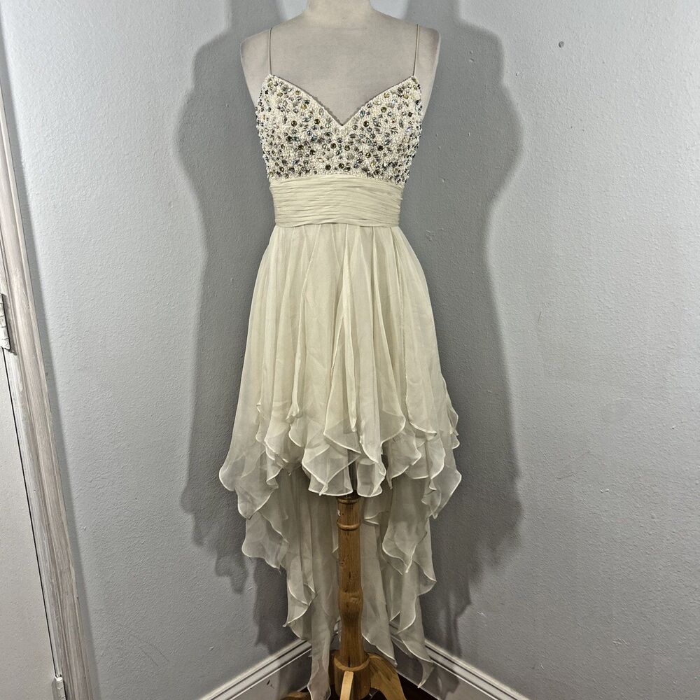 Dave Johnny Dress Womens‎ 3  4 Beaded Ruffle High Low Babydoll Fairycore 90s Y2K